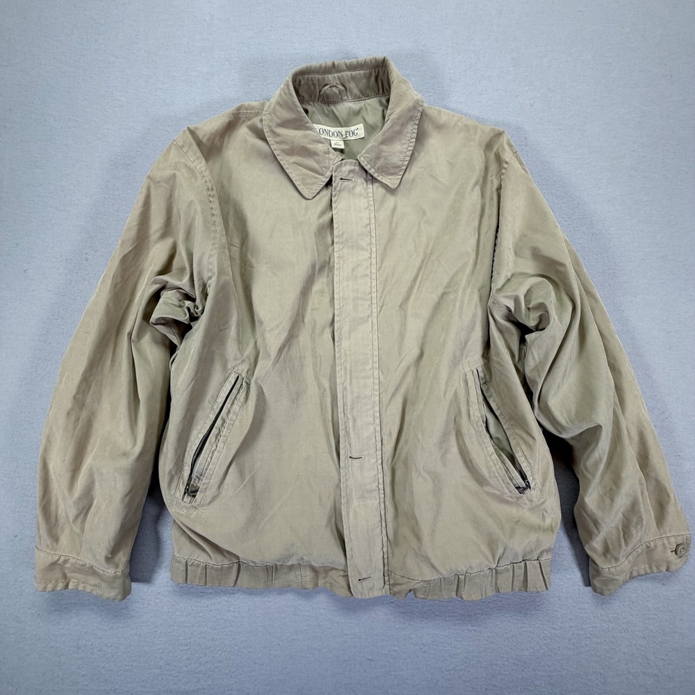 London Fog Harrington Jacket Mens Large Tan Lightweight Full Zip Bomber